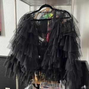 - Black Tulle Layered Ruffle Jacket